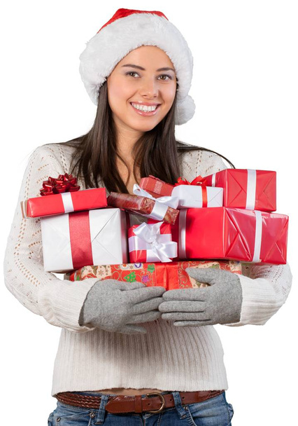Young girl with christmas gifts - Фото, зображення