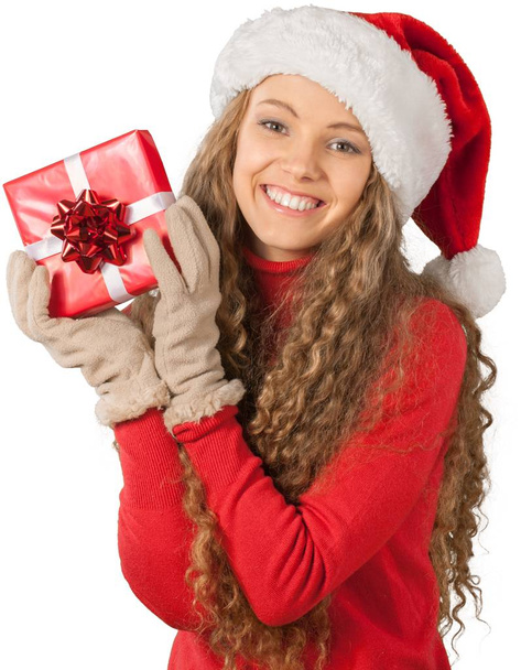 Beautiful woman with christmas gift - Photo, image