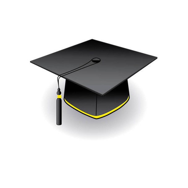 Gorra de graduación con elementos dorados sobre blanco
 - Vector, Imagen