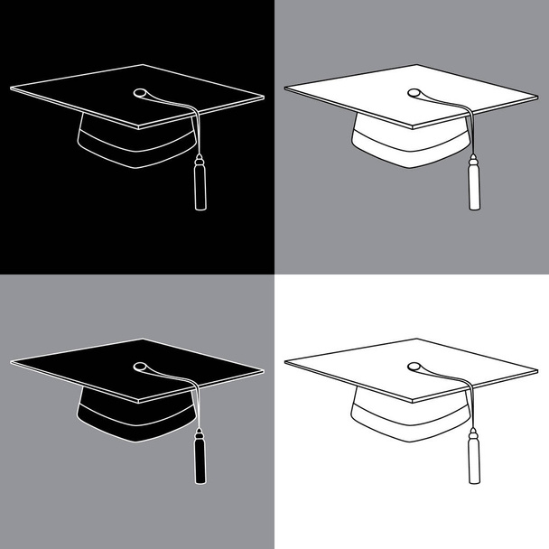 Set of black gray white lines graduation student hats - Vector, Image