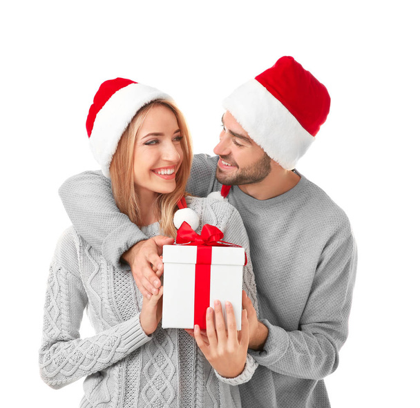 young couple with Christmas present - Foto, Imagem
