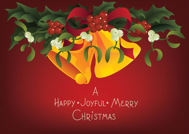 Karácsonyi szezonális üdvözlőlap A boldog, örömteli Karácsonyt és a Jingle bells - Vektor, kép