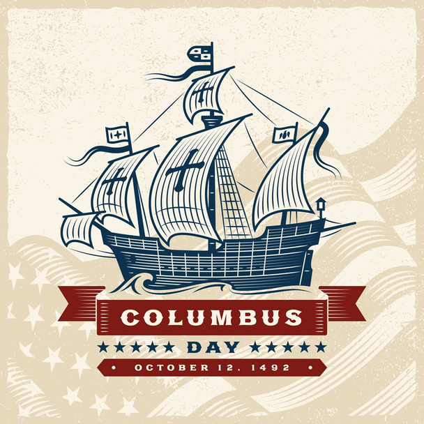 Etichetta vintage Columbus Day - Vettoriali, immagini