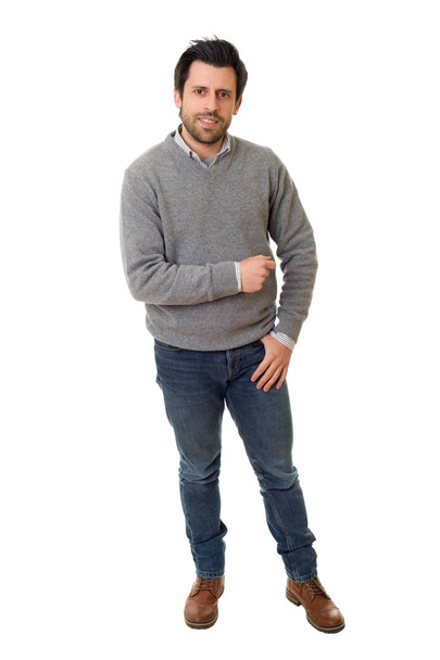 young casual man full body in a white background - Photo, Image