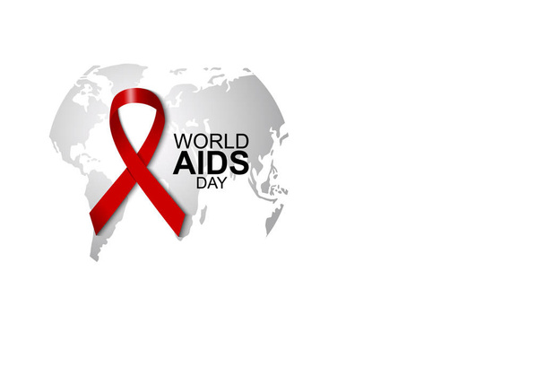 Всемирный день борьбы со СПИДом дизайн красной ленты и карта мира на белом фоне с копировальным пространством
 - Вектор,изображение
