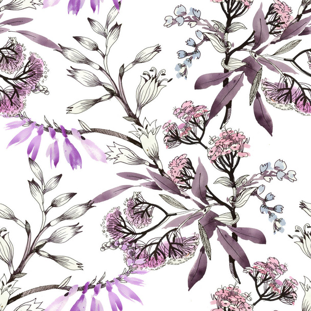 Hand drawn purple flowers - Foto, Imagem