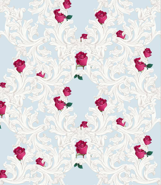 Baroque luxury ornament with roses flowers pattern Vector. Royal victorian rich decor backgrounds - Vektor, obrázek