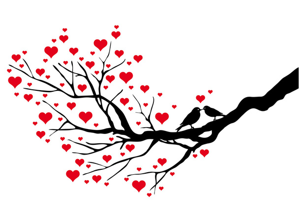 Vögel küssen sich auf einem Herzbaum - Vektor, Bild
