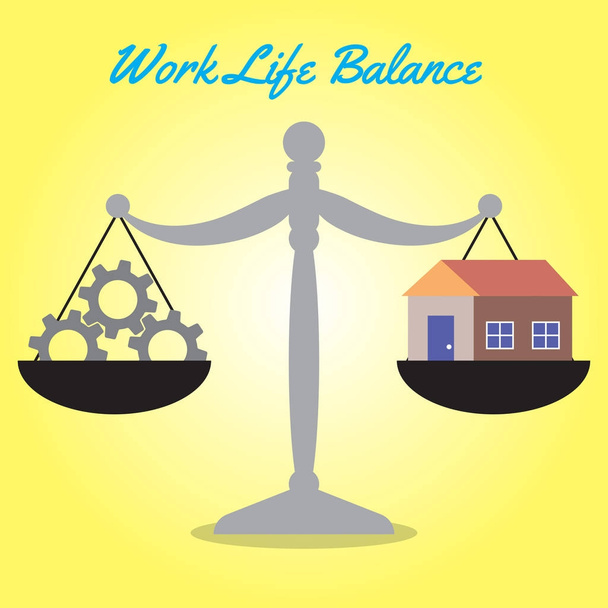 Scale Of Work Life Balance (Cogwheels And Home) - Vector, Image