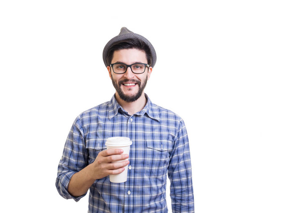 Bearded hipster with paper cup - Foto, immagini