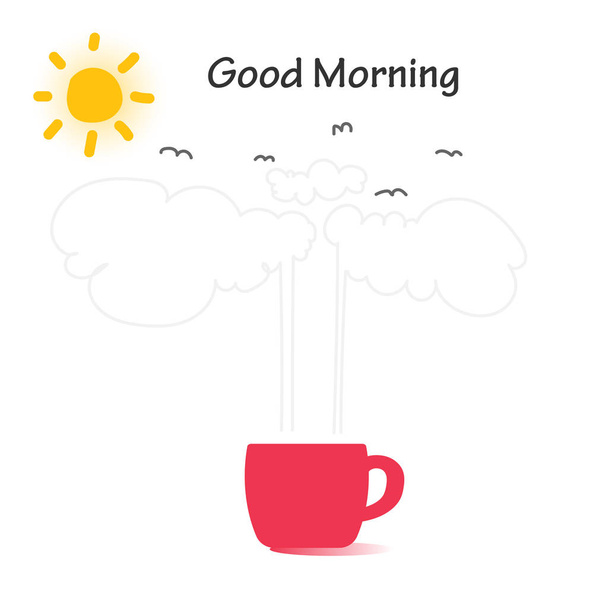 Good Morning, Coffee Cup With Steam And Morning Atmosphere Concept. - Vektor, obrázek