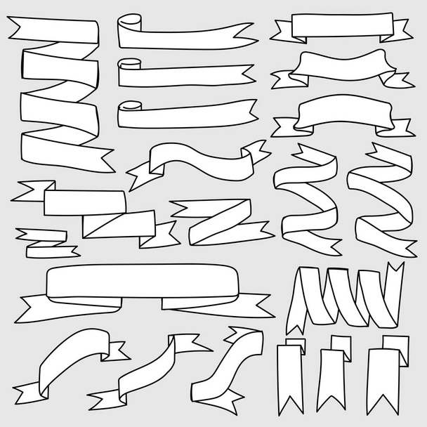 Set Of Hand Drawn Ribbon Banner.  - Vector, Image