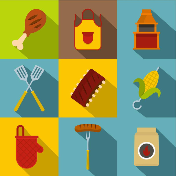 BBQ food icon set, flat style - Vector, Image