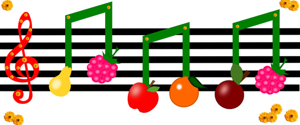 φρούτα ως σημειώσεις για ένα μουσικό σχήμα - Φωτογραφία, εικόνα