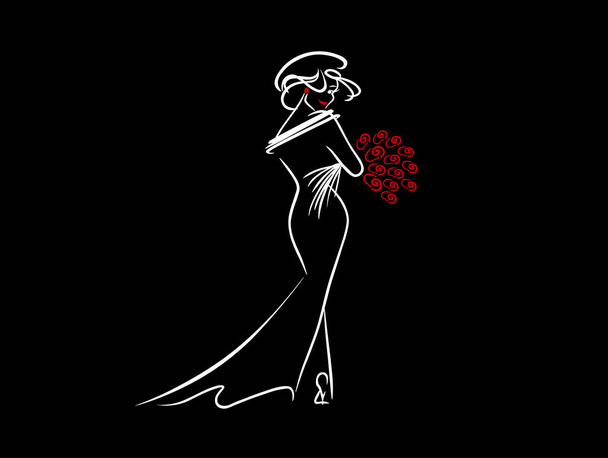 赤い花を持つ女の子 - ベクター画像