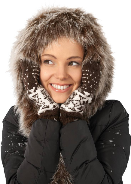 young woman in fur hood - Foto, Imagem