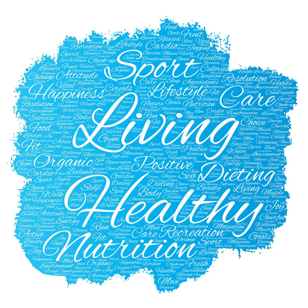 Healthy living and nutrition word cloud - Vector, Image