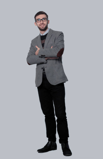 Full body portrait of happy smiling young business man, isolated - Photo, Image