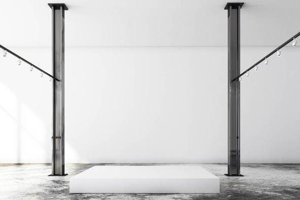 Modern loft gallery with empty pedestal  - Zdjęcie, obraz