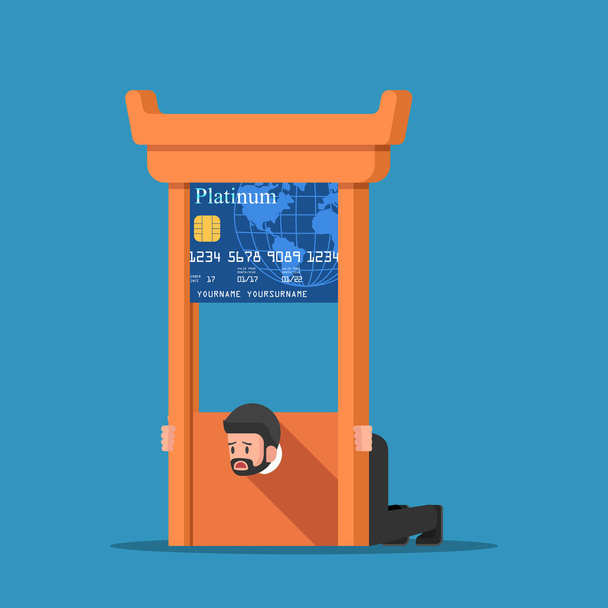 Empresario atrapado en la guillotina de la tarjeta de crédito
. - Vector, Imagen