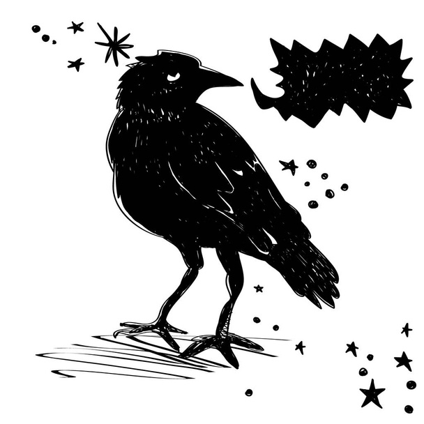 Cuervo negro con burbuja para su mensaje o imagen
. - Vector, imagen