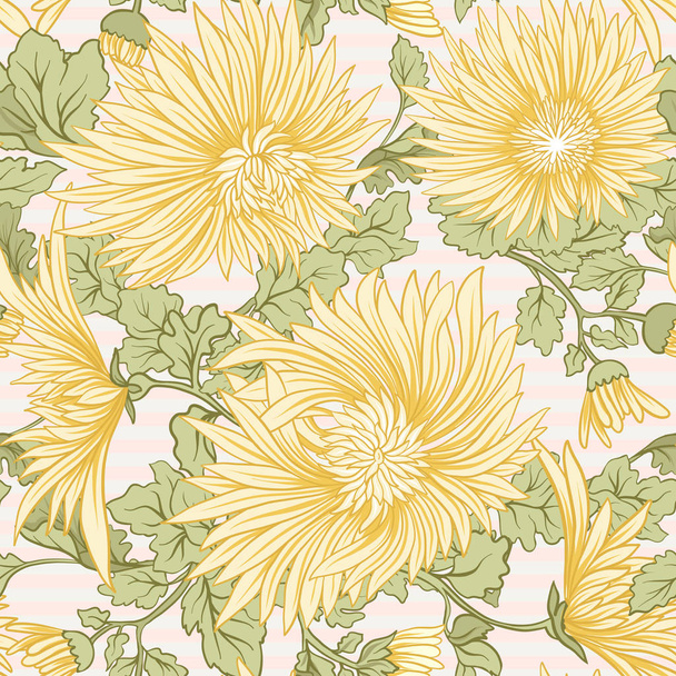 Chrysanthemum. Seamless pattern of yellow Japanese chrysanthemum - Wektor, obraz