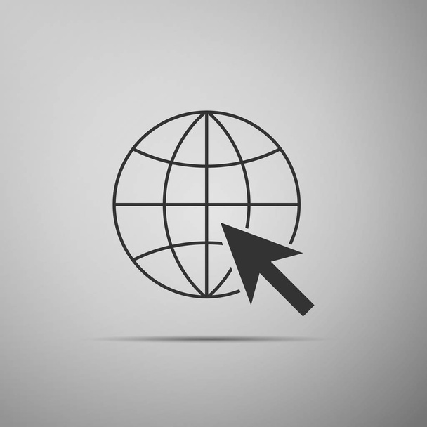Go To Web icon isolated on grey background. Globe and cursor. Website pictogram. World wide web symbol. Internet symbol for your web site design, logo, app, UI. Flat design. Vector Illustration - Vector, Image