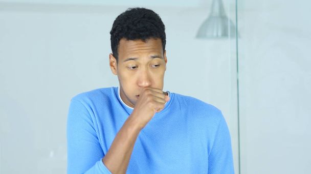 Sick Young Afro-American Man Coughing, Cough and Throat Sore - Photo, Image