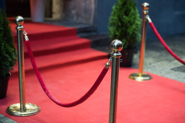 czerwony dywan jest tradycyjnie używany do oznaczania na trasę przez szefów na uroczyste i formalne okazje, a w ostatnich dziesięcioleciach został przedłużony do korzystania przez VIP-ów i gwiazd w oficjalnych imprez. - Zdjęcie, obraz