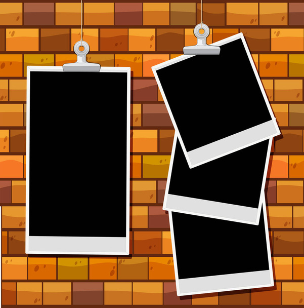 Picture frames on brick wall - Vector, Image