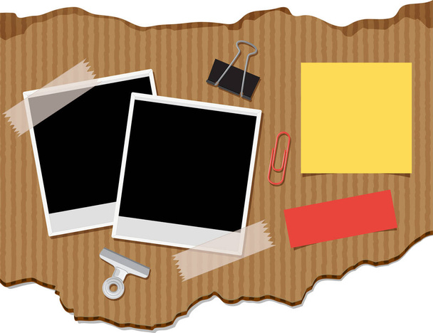 Two photoframes and notepads on cardboard background - Vector, Image