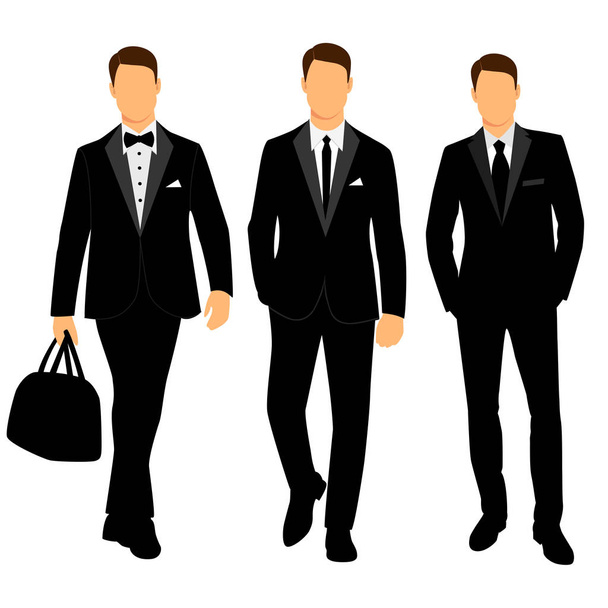 Wedding men's suit and tuxedo. Collection. - Vector, Image