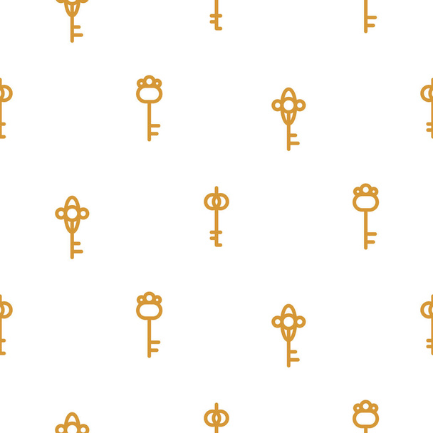 Gold keys seamless vector pattern on white. Romantic valentine wrap paper design. - Vetor, Imagem
