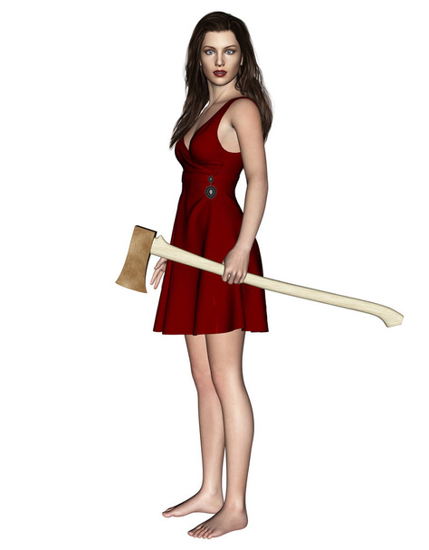 It's time for revenge,3d illustration of Woman with an old axe in hand - Foto, immagini