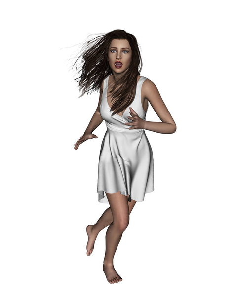 3d illustration of Scared woman running away - Photo, Image