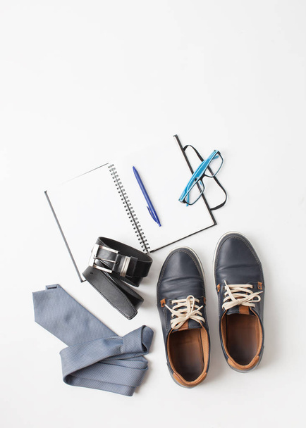 Men's shoes and accessories on white - Fotografie, Obrázek