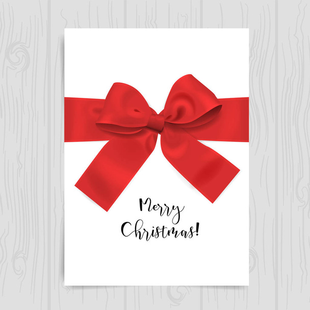 Christmas card with red bow - Wektor, obraz