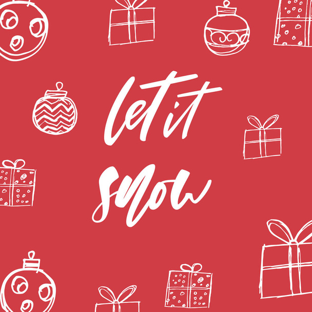 Let it snow - hand drawn lettering Christmas and New Year holiday calligraphy phrase isolated on the background. Brush ink typography for photo overlays, t-shirt print, poster design. - ベクター画像