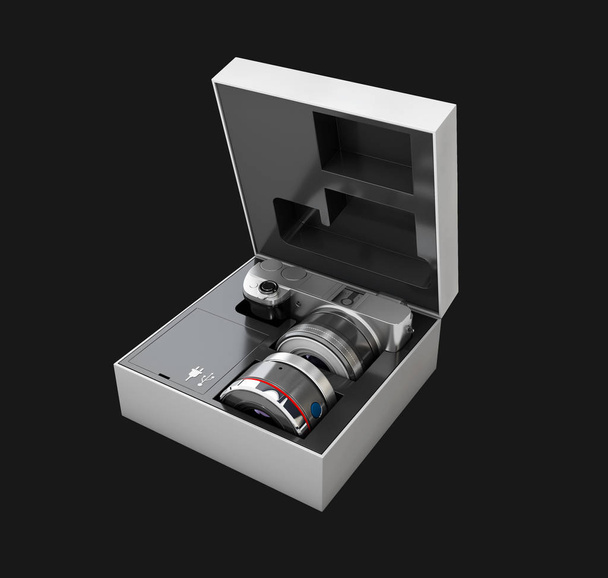 Ψηφιακή φωτογραφική μηχανή στο πλαίσιο. απομονωμένα σε λευκό φόντο, 3d Illustraton - Φωτογραφία, εικόνα