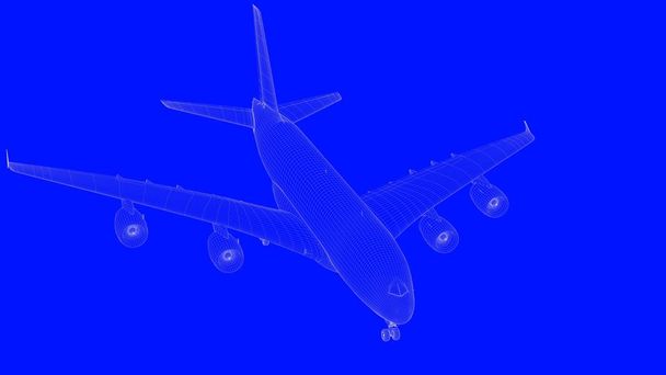 3d renderöinti sininen painettu lentokone valkoiset viivat sininen b
 - Valokuva, kuva