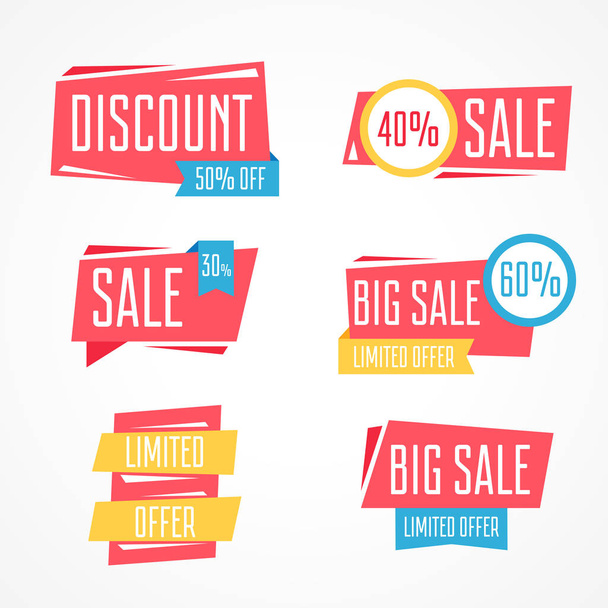 Set of isolated vector colorful labels for sale season on white background - Vetor, Imagem