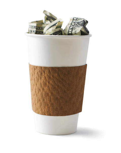 Koffie gevuld met contant geld - Foto, afbeelding