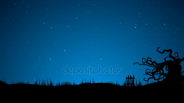 Spaventosa notte di luna piena di Halloween con albero, tombe, zucca pop-up e pipistrelli animazioni
 - Filmati, video
