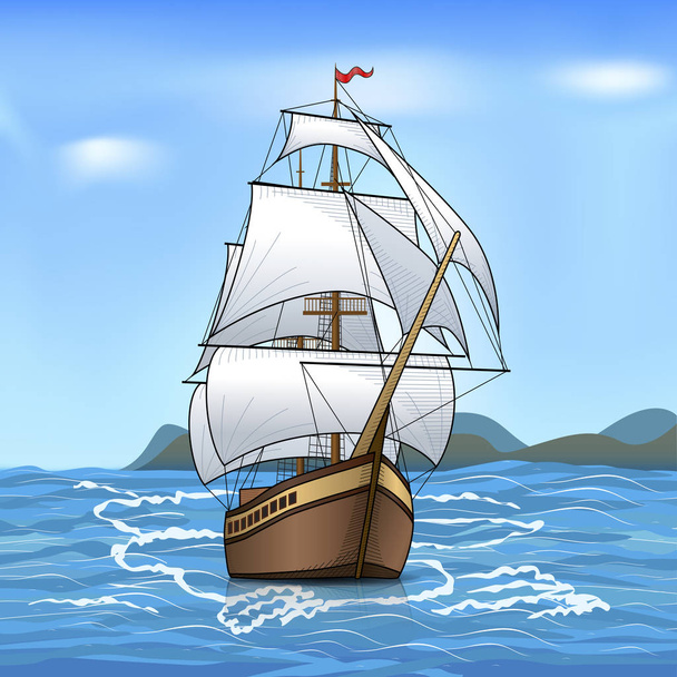 vintage sailing ship in the sea - Вектор,изображение
