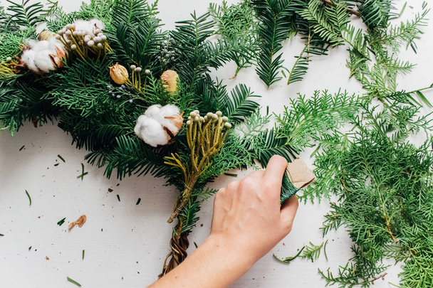 christmas wreath with cotton - Valokuva, kuva