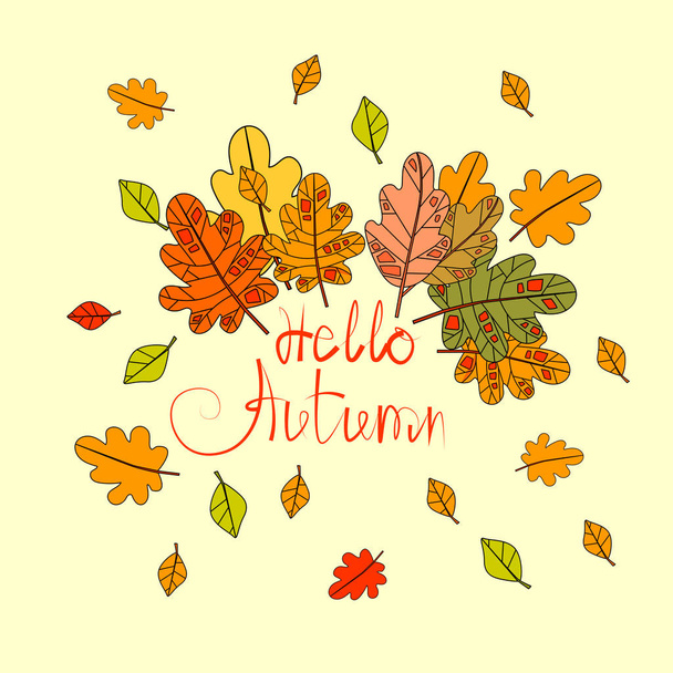 Hello Autumn Season Banner With Hand Draw Lettering Fall Greeting Card - Vecteur, image