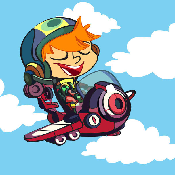 その快活な少年パイロット。かわいい漫画のキャラクター. - ベクター画像