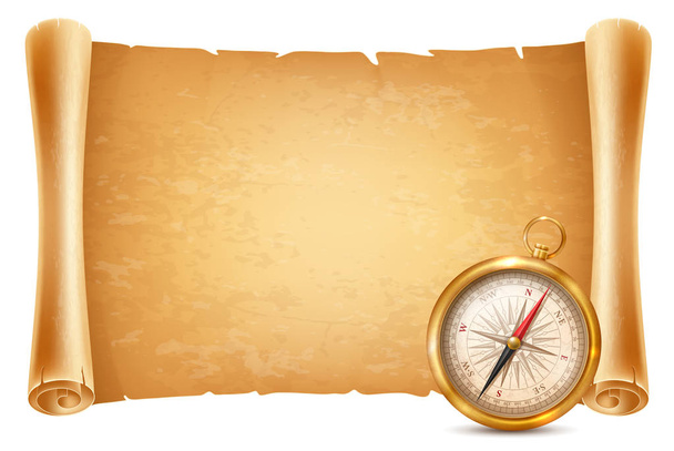 Винтажный компас и старинный свиток
 - Вектор,изображение