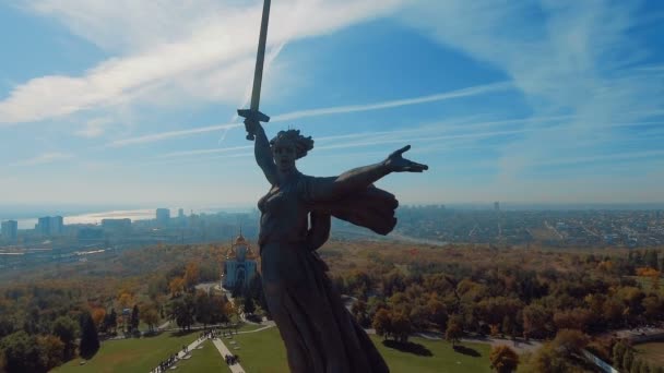 Aerial view of Mamaev Kurgan in Russia. Clouds on background. Motherland Calls. - Footage, Video