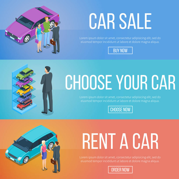 rent and sale of cars - Vector, Image
